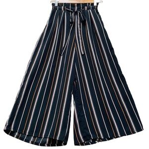 Sienna Sky Pants XS Gaucho Crop Striped Wide Leg Boho Paper Bag Waist Black